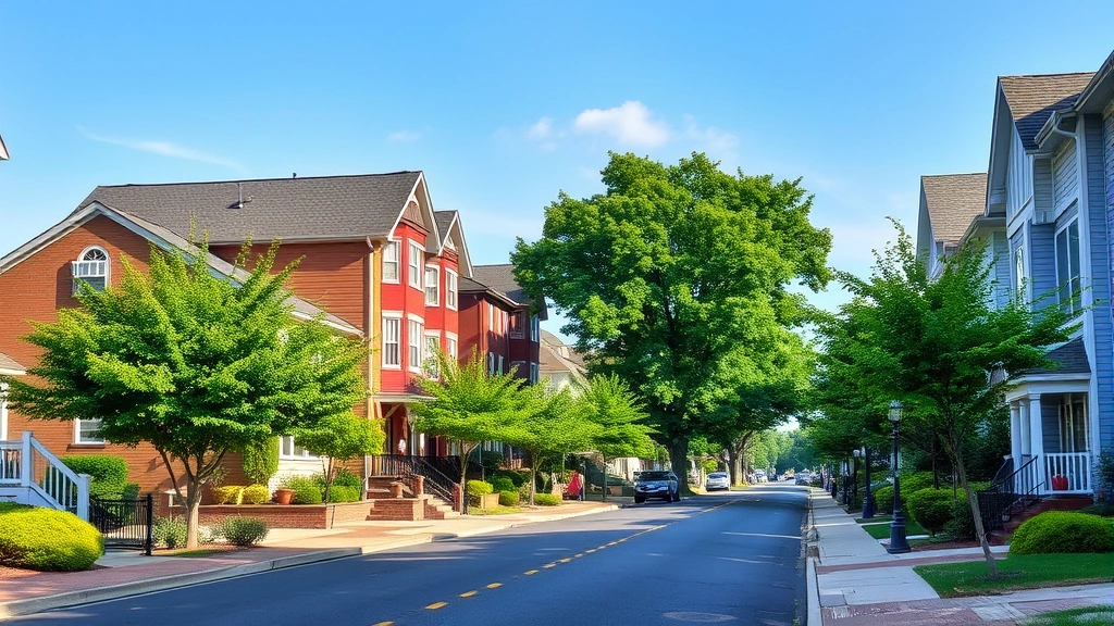 Diverse neighborhood street with well-maintained residential buildings, tree-lined sidewalks, and welcoming community atmosphere during daytime